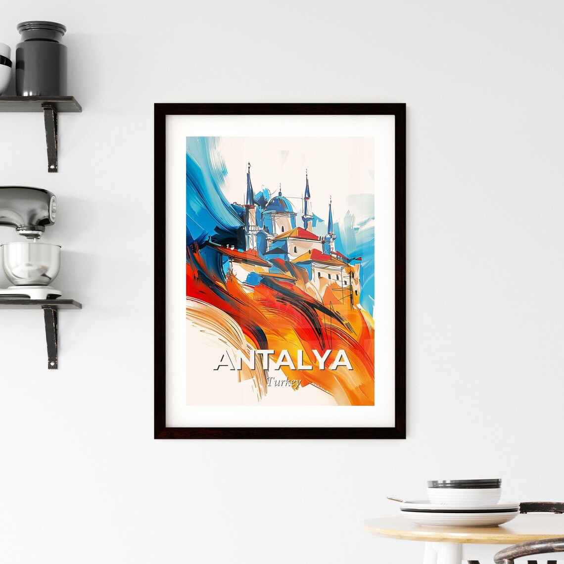 Antalya Turkey Vibrant Watercolor Old Town City Travel Poster - Image 2