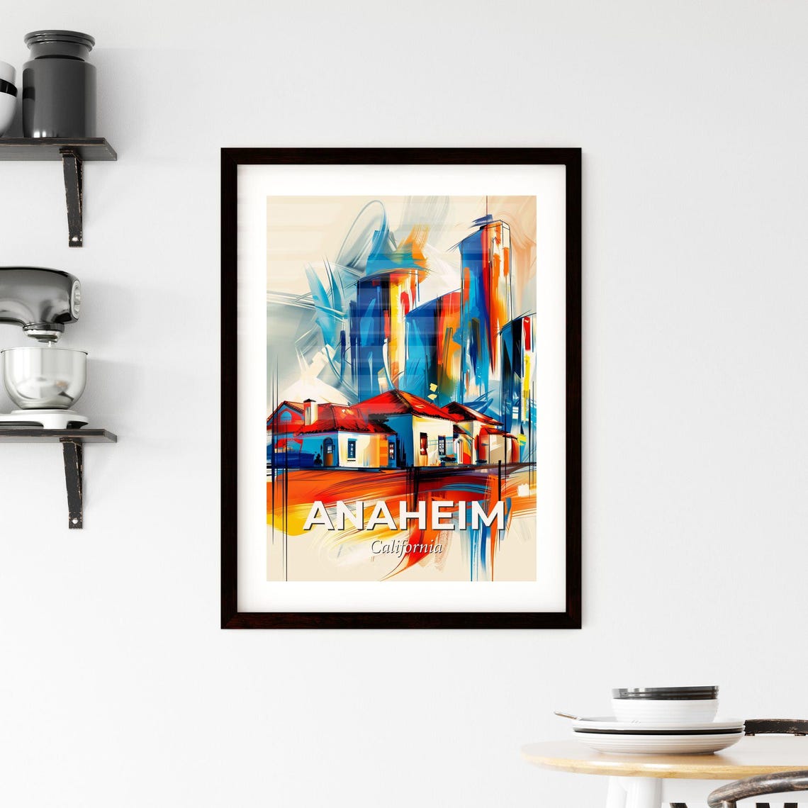 Anaheim California Abstract Skyline Vivid Red Roofs Art Poster - Image 2
