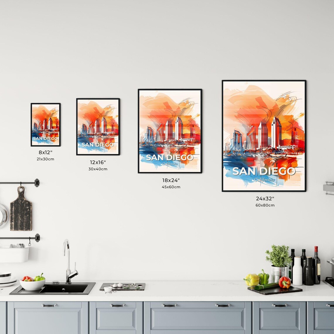 San Diego California Colorful Abstract Harbor Skyline Art Poster - Image 3