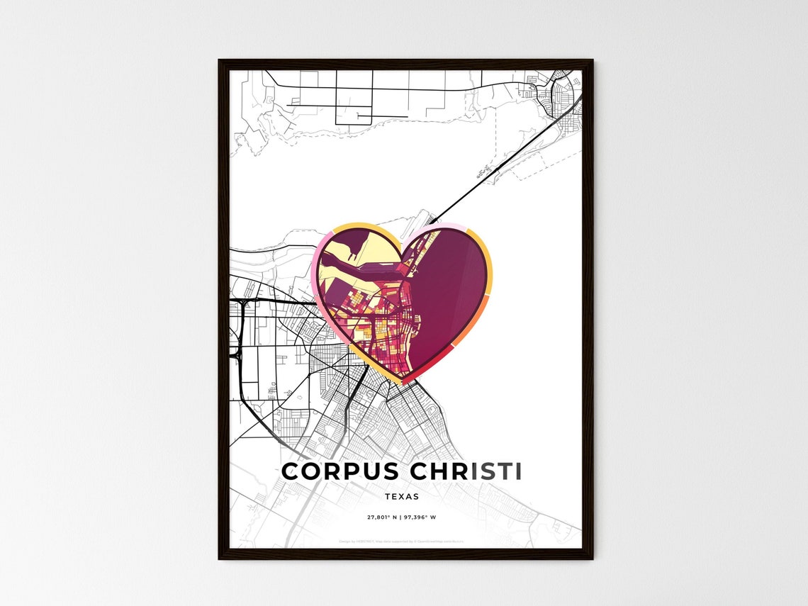 Corpus Christi Texas Minimal City Map Colorful Heart Icon Art Poster