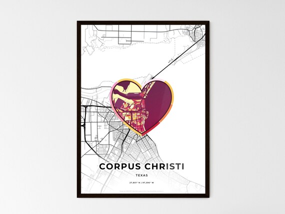 Corpus Christi Texas Minimal City Map Colorful Heart Icon Art Poster
