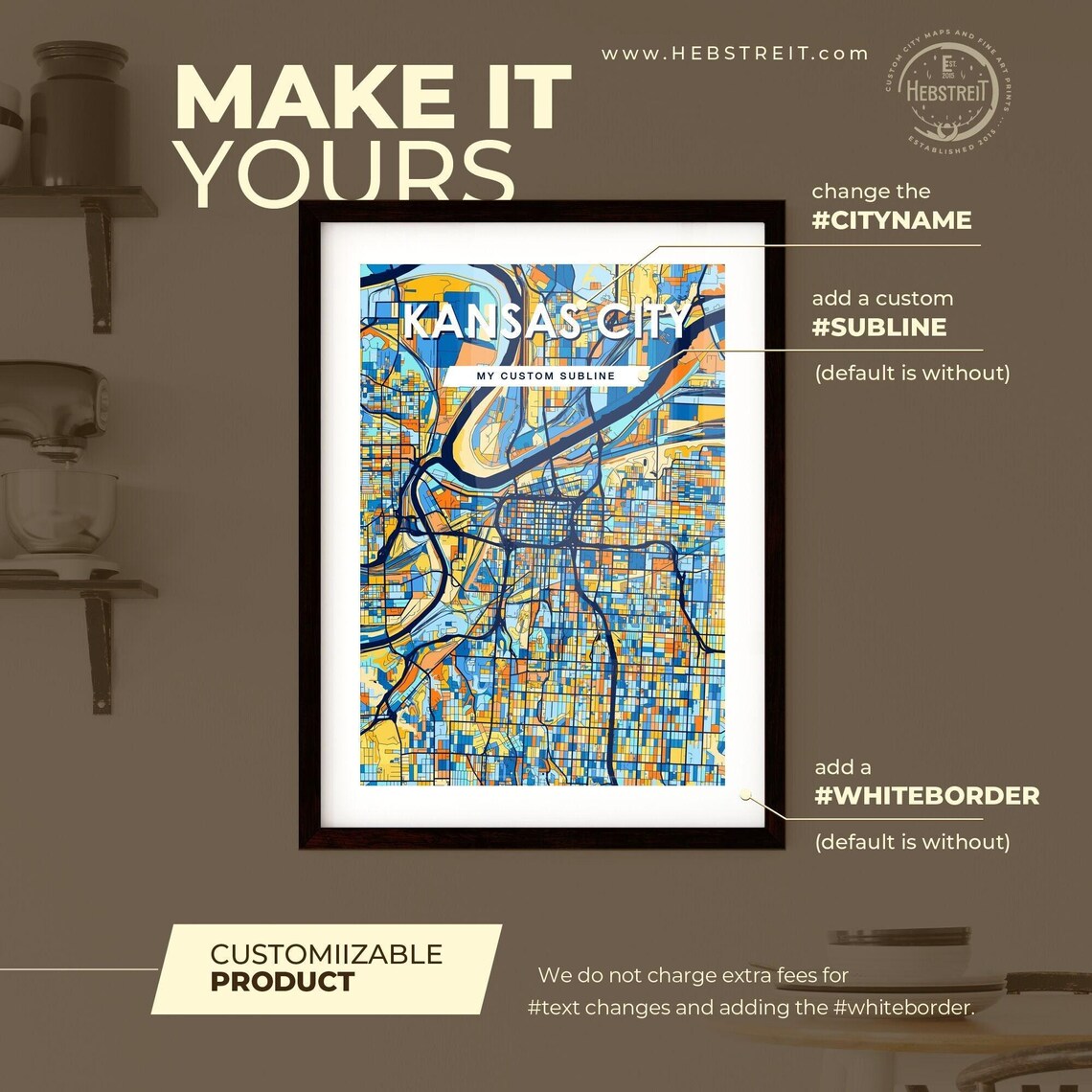 Kansas City Missouri Vibrant Blue and Orange City Map Poster - Image 2