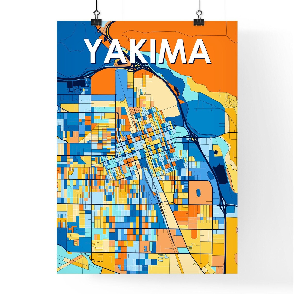 Yakima Washington Colorful Modern City Street Map Travel Decor Poster - Image 4
