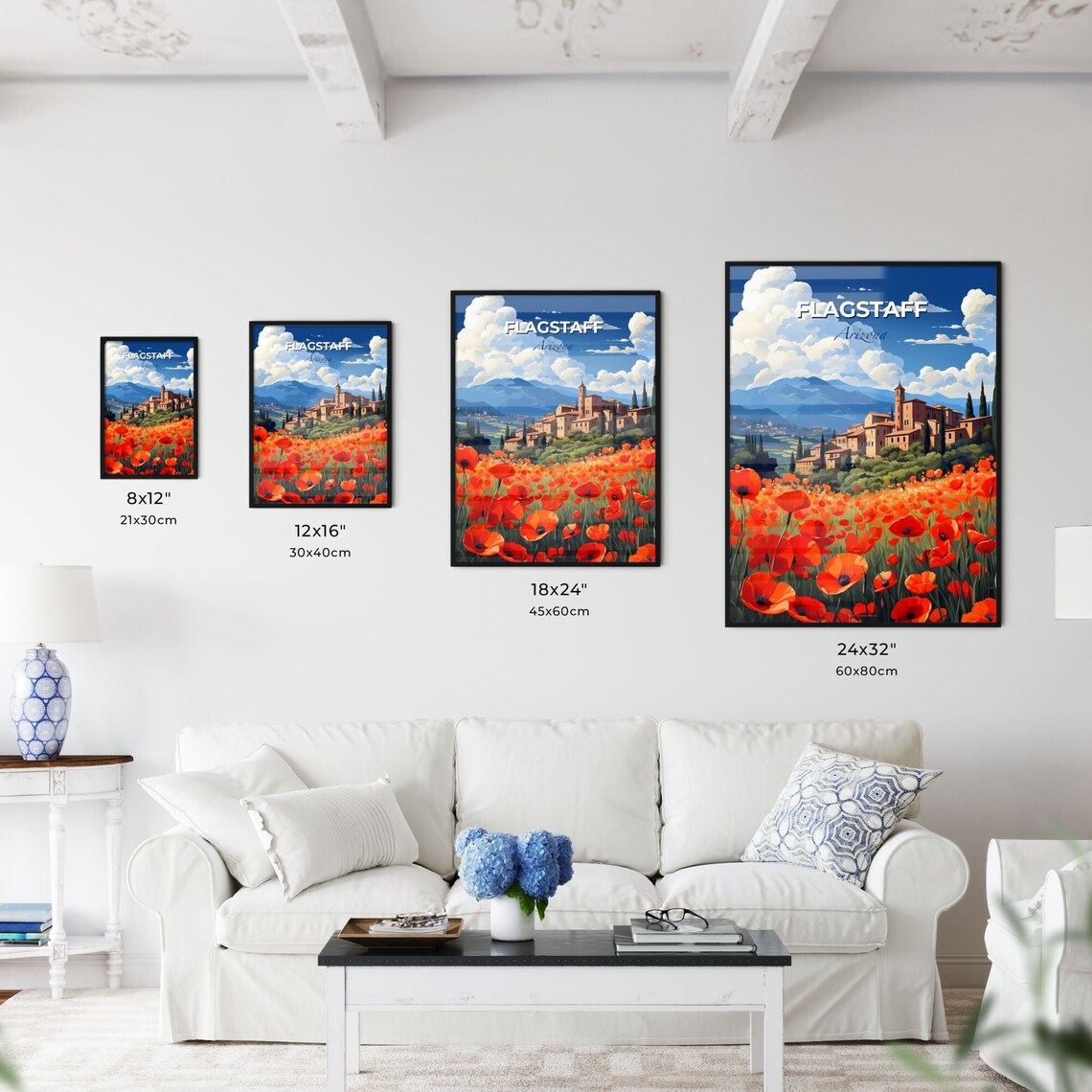Flagstaff Arizona Wild Poppy Field Town Vintage Travel Poster - Image 3