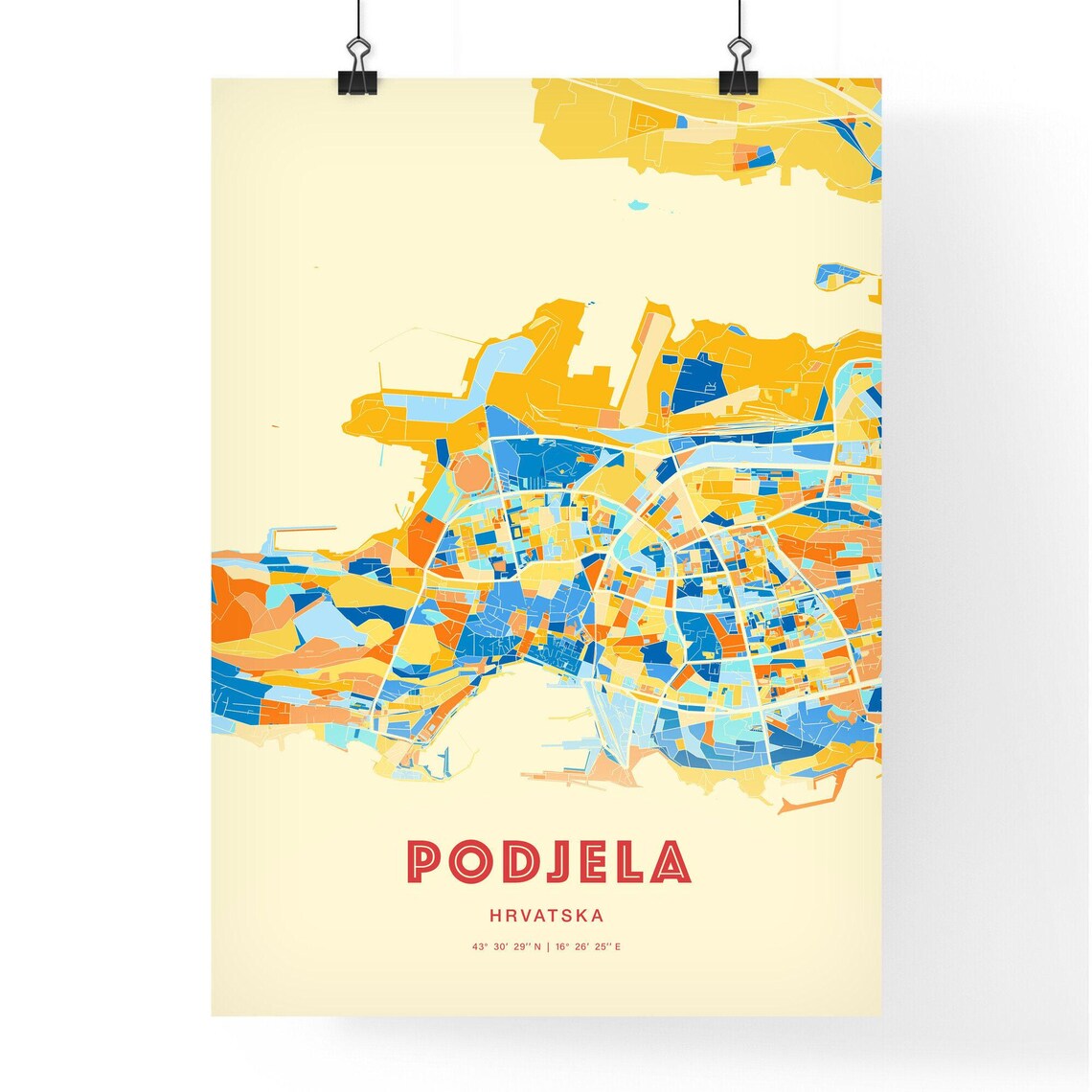 Split Croatia Podjela Modern Colorful City Map Blue Orange Poster - Image 3