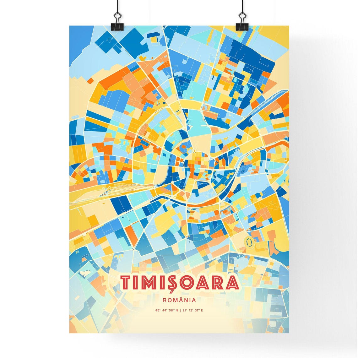 Timisoara Romania Vibrant Colorful City Street Map Art Poster - Image 3