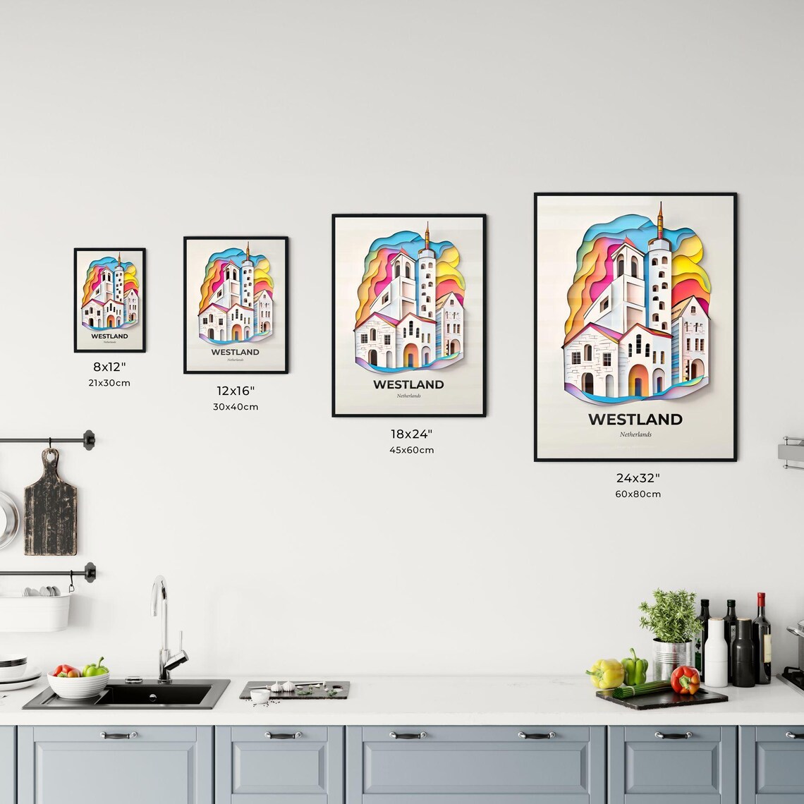 Westland Netherlands Colorful Paper Cut Church Skyline Travel Poster - Image 3