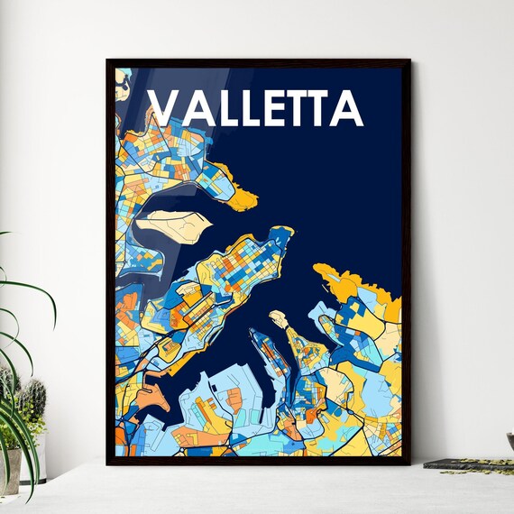 Valletta Malta Colorful Blue and Orange Coastal City Map Poster