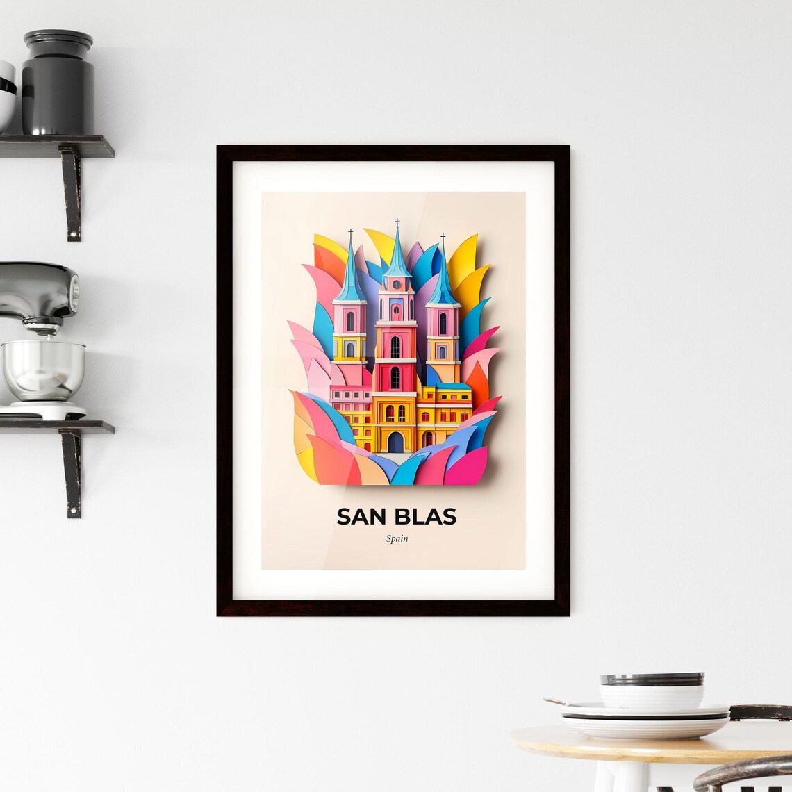 San Blas Spain Paper Cut Church Towers Colorful Travel Poster - Image 2