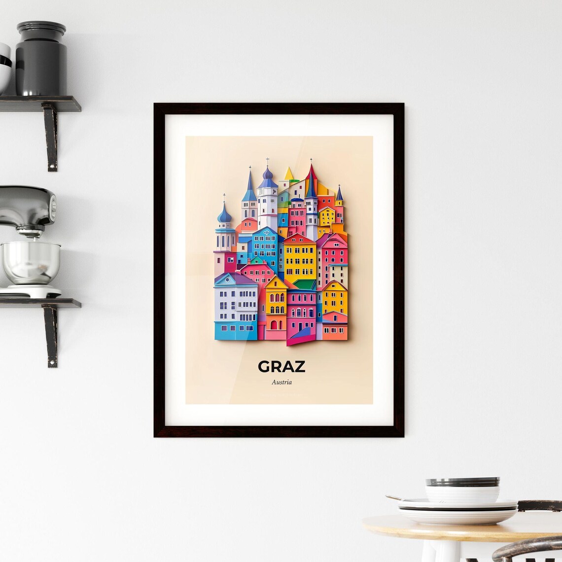 Graz Austria Colorful Papercut Old Town Cityscape Travel Poster - Image 2