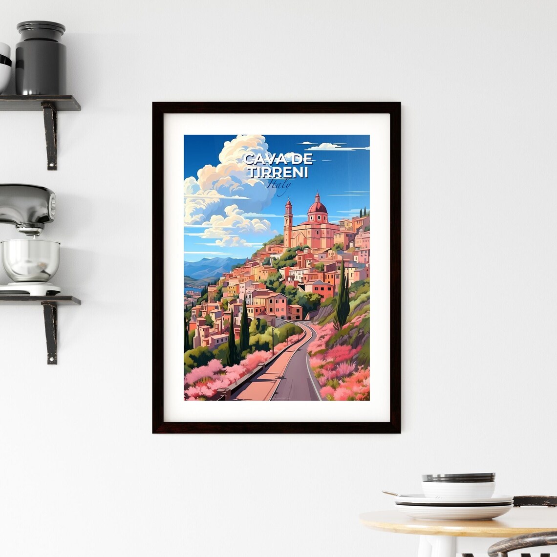Cava de Tirreni Italy Hillside Cathedral Town Vintage Travel Poster - Image 2