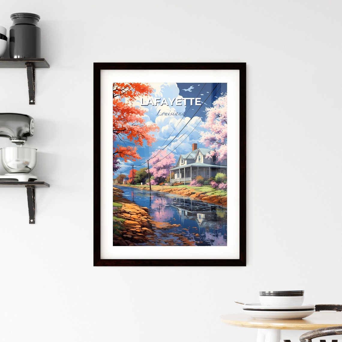 Lafayette Louisiana River House Spring Blossoms Scenic Poster - Image 2