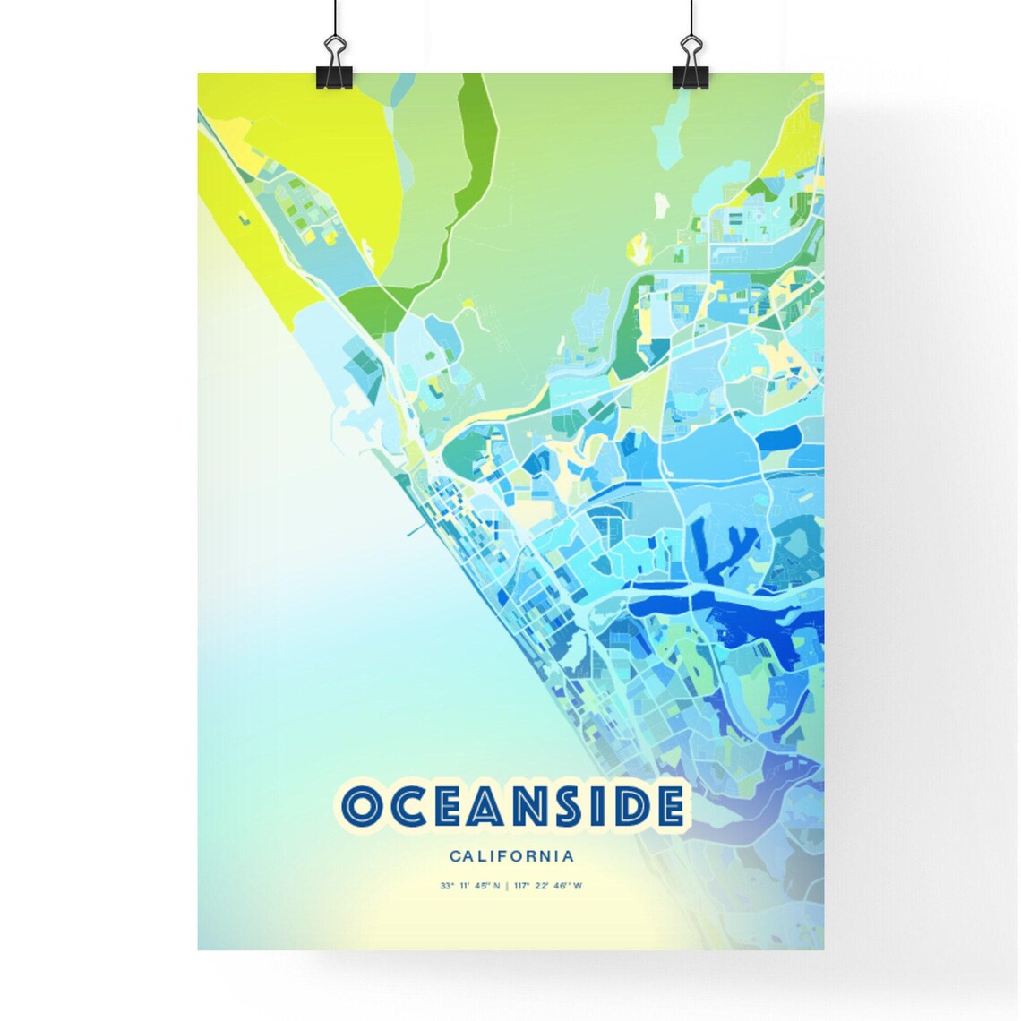Oceanside California Expressive Blue Coastal City Street Map Art Poster - Image 2