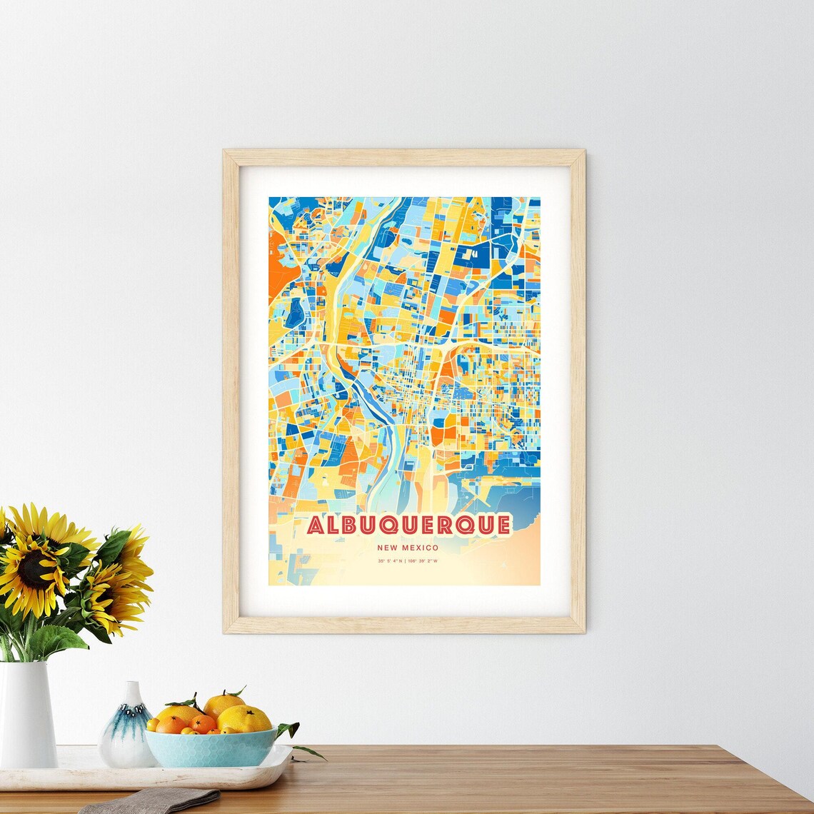 Albuquerque New Mexico Colorful Blue Orange City Street Map Poster - Image 2