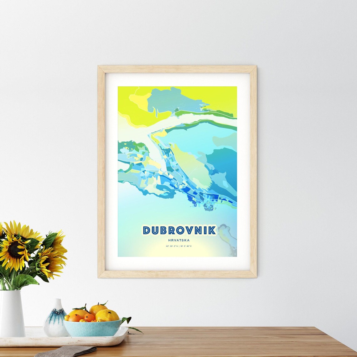 Dubrovnik Croatia Blue Green Expressive Coastal City Map Art Poster - Image 3