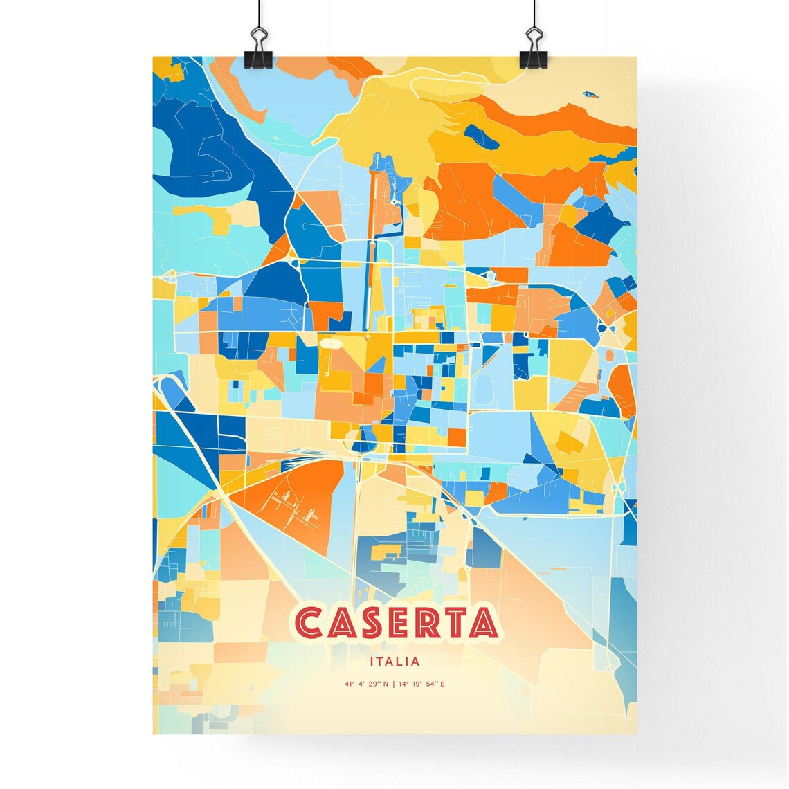 Caserta Italy Vibrant Blue Orange Street Map Art Decor City Poster - Image 3