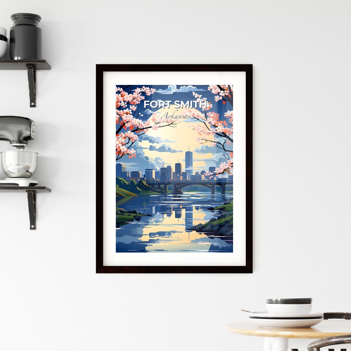 Vivid Fort Smith Arkansas Moonlit Skyline River Bridge Poster - Image 2