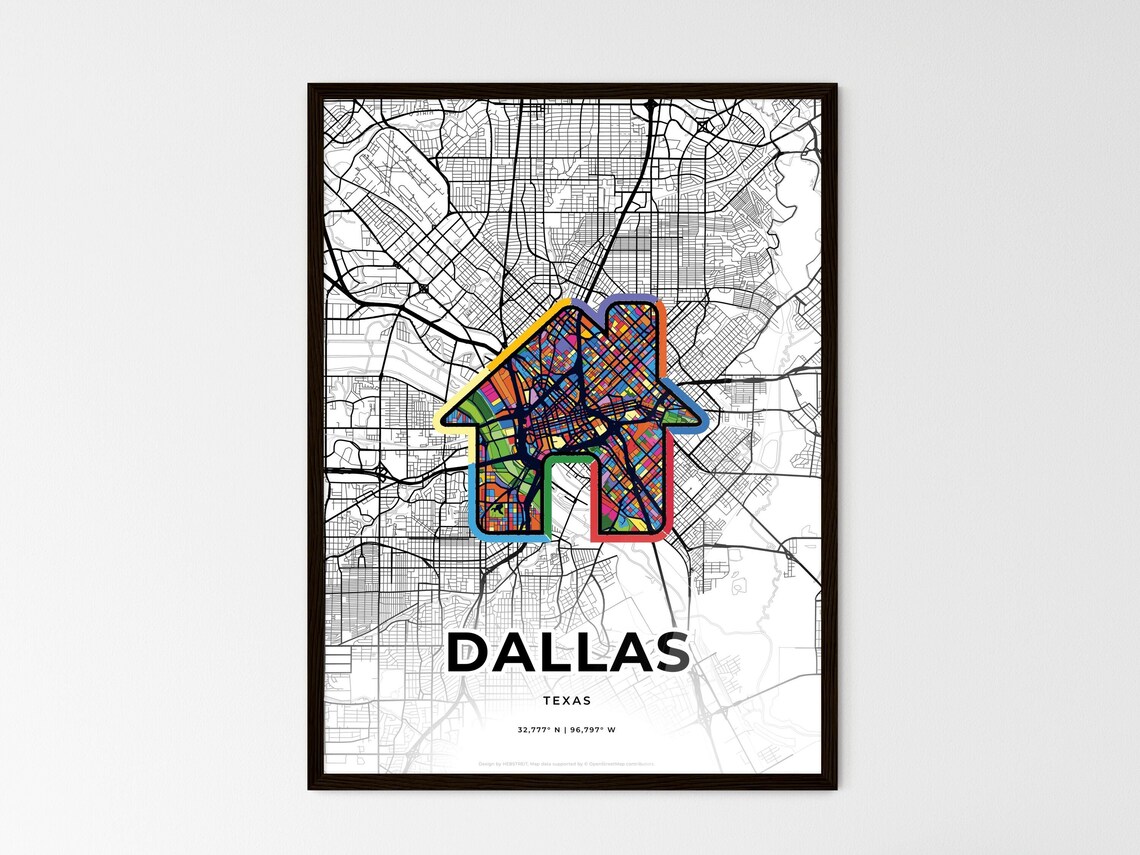 Dallas Texas Minimal Map Art With Colorful Heart Icon Poster - Image 3