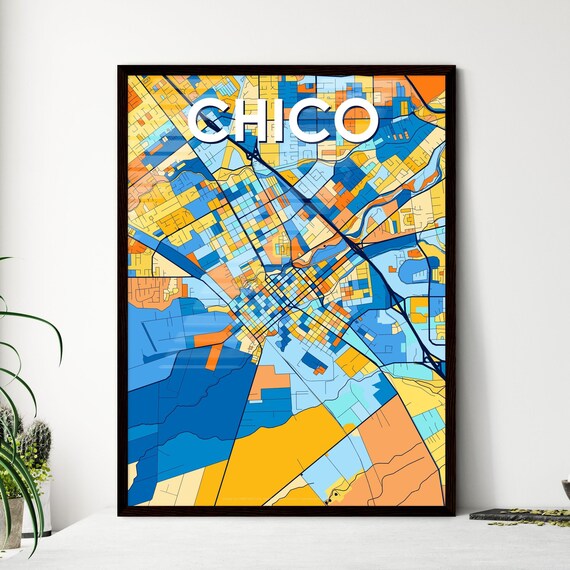 Chico California Colorful Street Map Art Home Decor Gift Poster