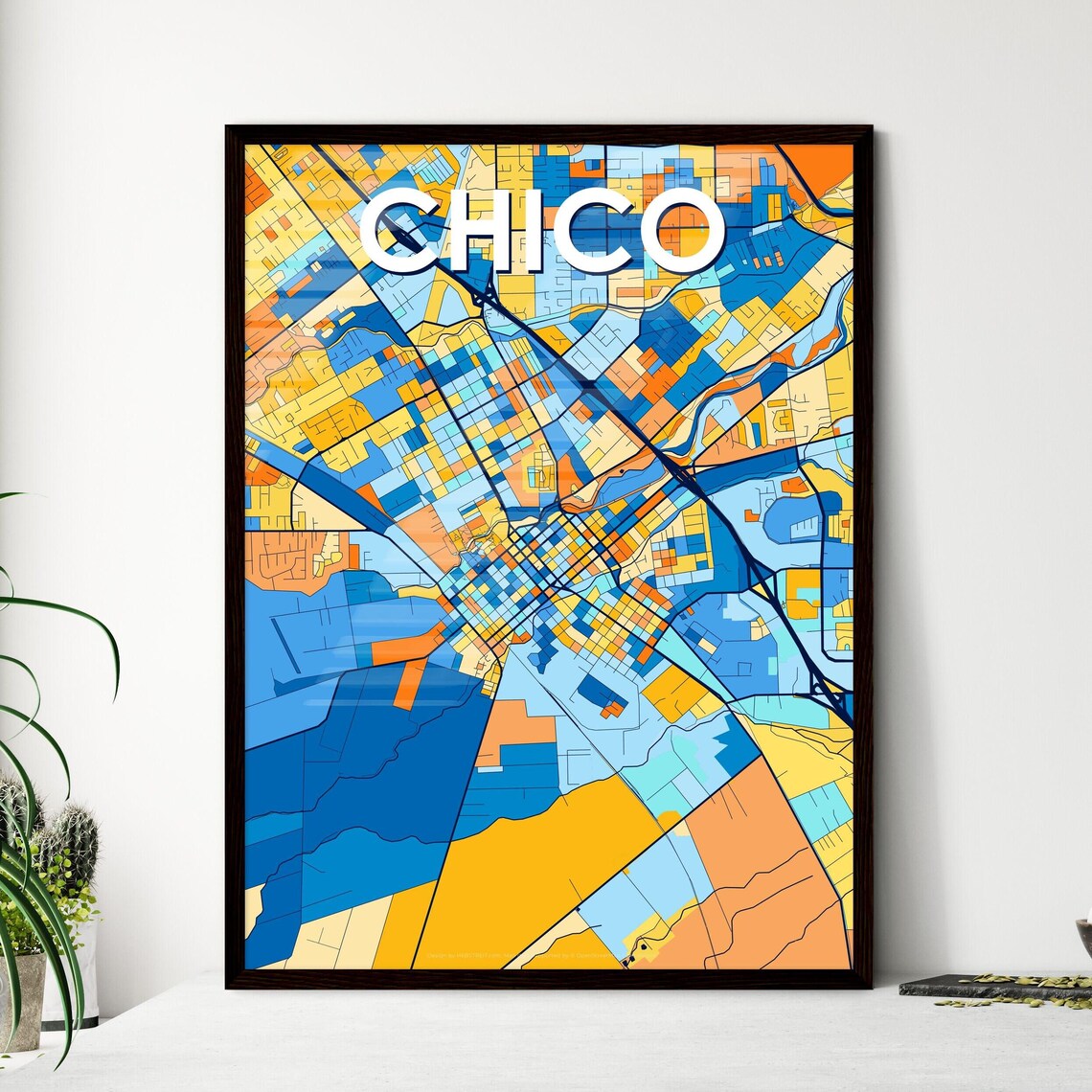 Chico California Colorful Street Map Art Home Decor Gift Poster