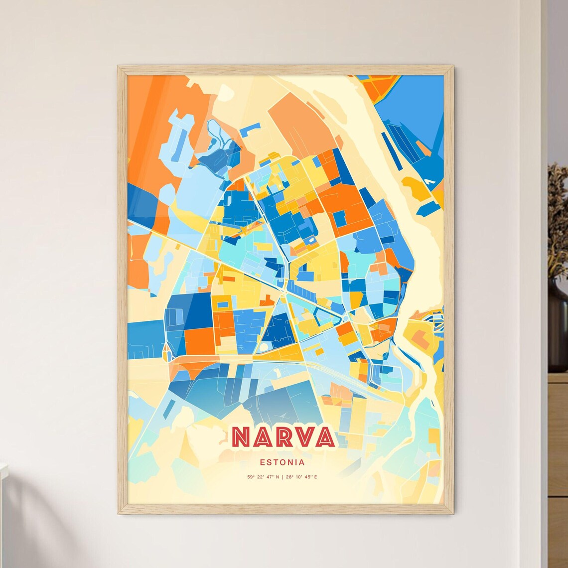 Narva Estonia Modern Geometric Blue Orange City Map Art Poster