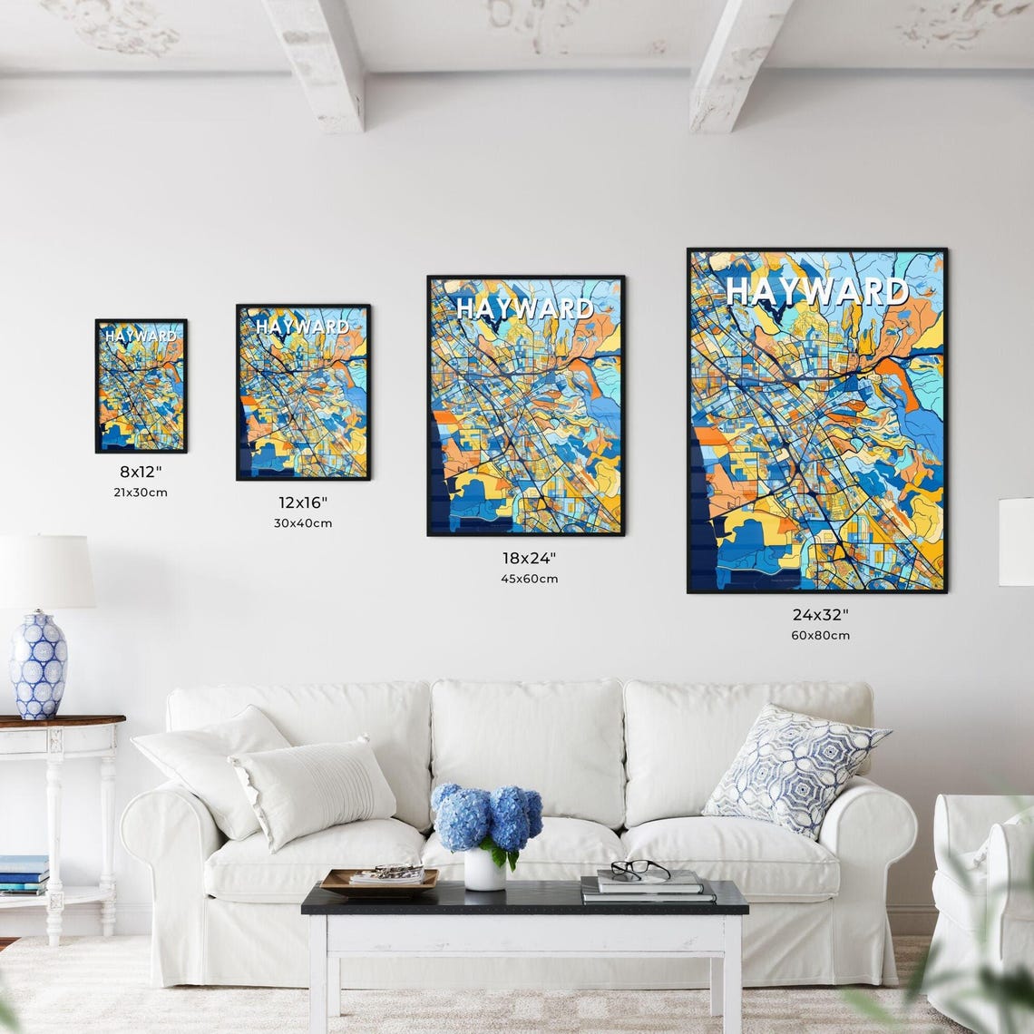 Hayward California Geometric Blue and Orange City Map Poster - Image 3