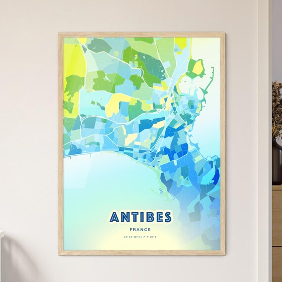 Antibes France Custom Blue Green City Map Art Poster Travel Decor Gift