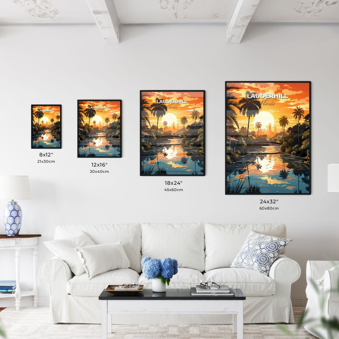 Lauderhill Florida Golden Sunset River Palm Trees Bridge Poster - Image 3