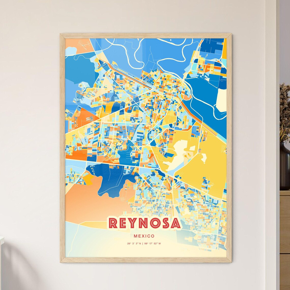 Abstract Reynosa Mexico Modern Colorful City Street Map Art Poster - Image 3