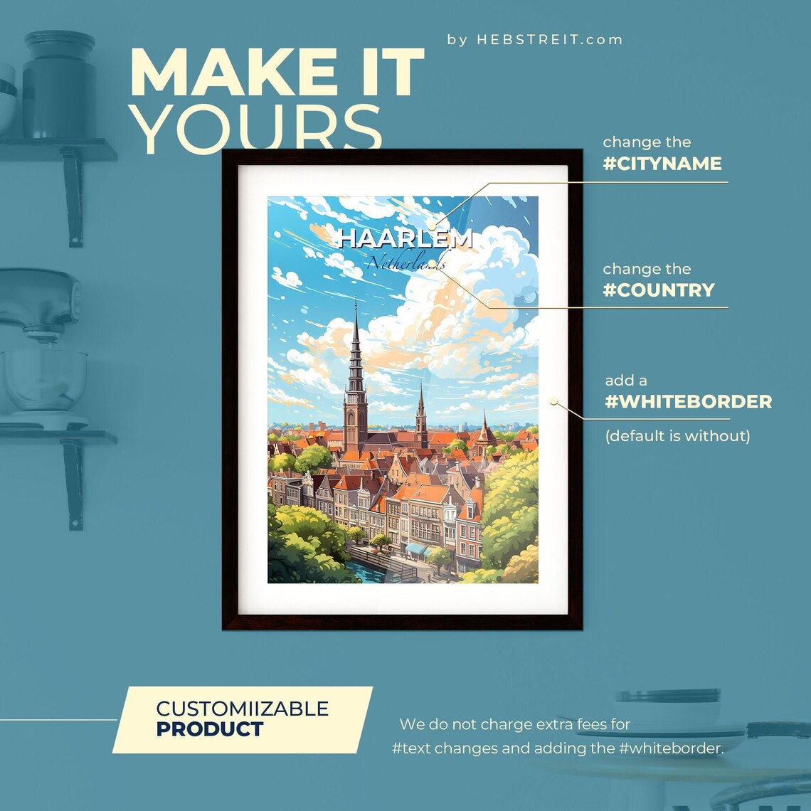 Haarlem Netherlands Travel Poster Colorful Cityscape Canal Illustration Art - Image 2