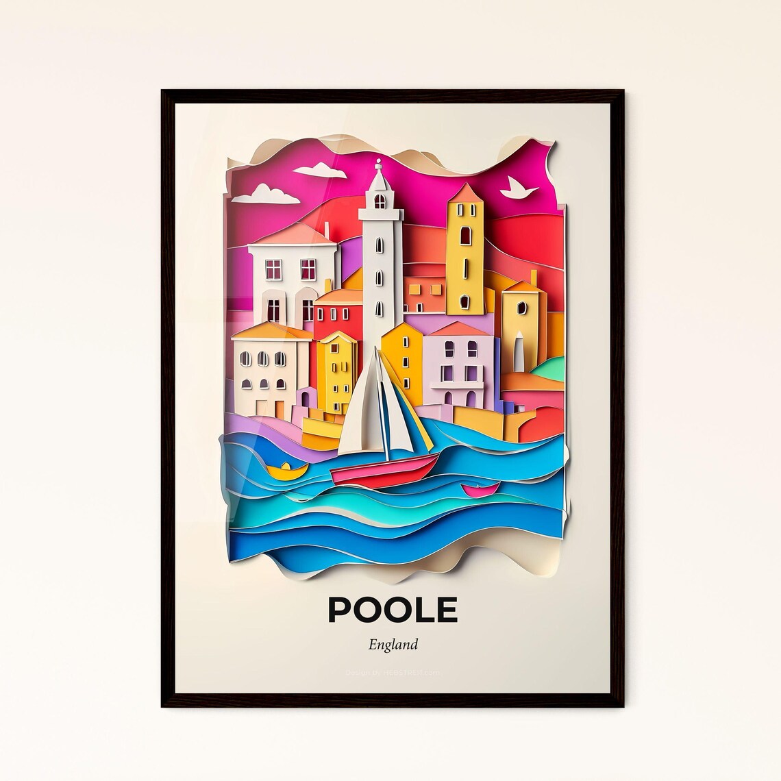 Poole England Sailboat Harbor Houses Paper Cut City Art Poster