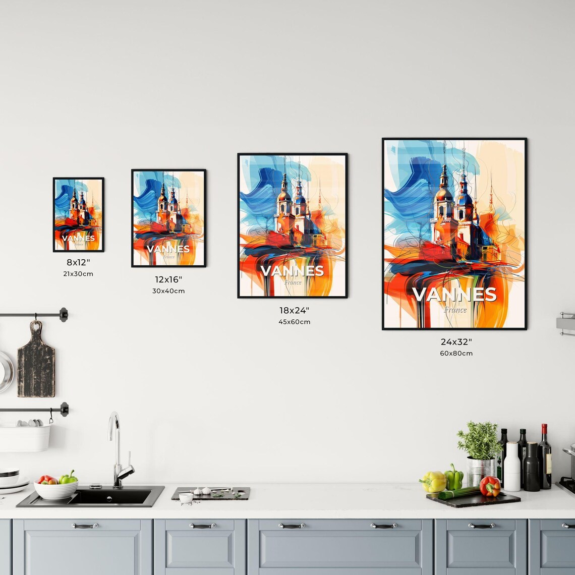 Vannes France Colorful Abstract Twin Church Towers Art Poster - Image 3