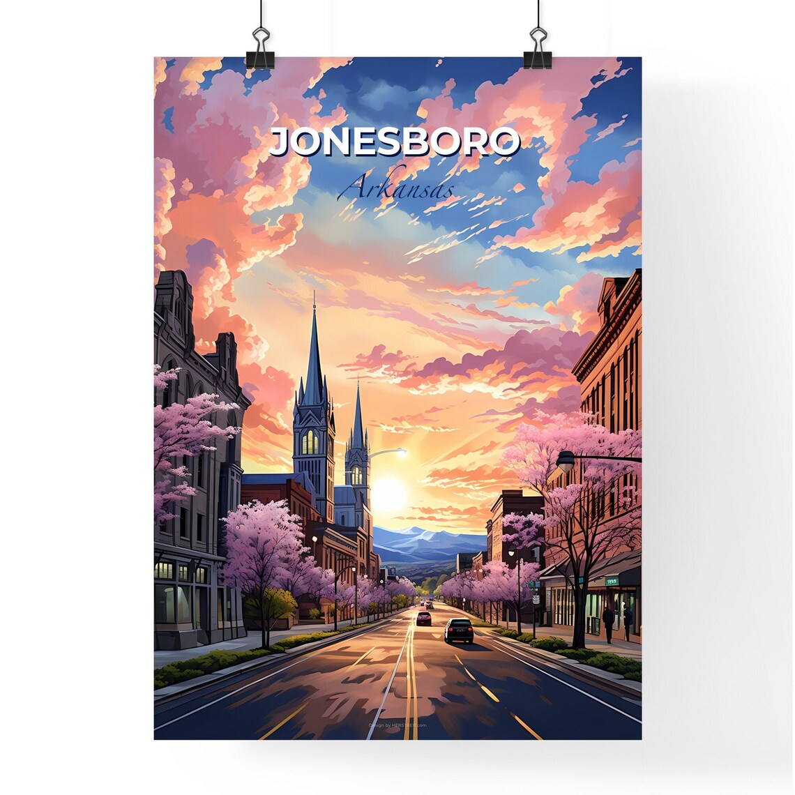 Jonesboro Arkansas Sunset Main Street Church Spires Art Poster - Image 4