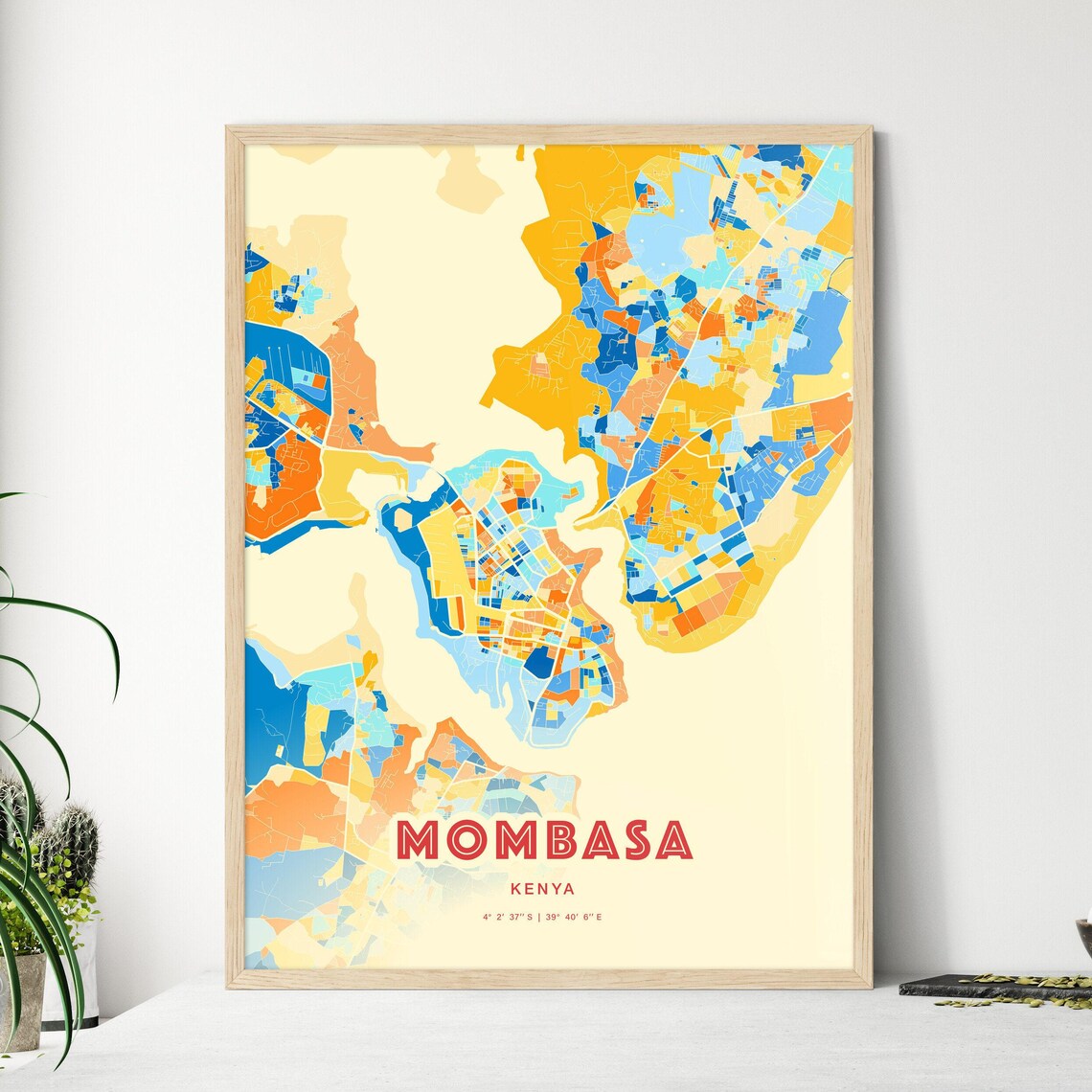 Mombasa Kenya City Map Blue Orange Street Map Poster Africa Gift