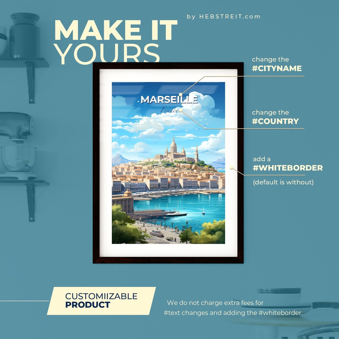 Marseille France Old Port Harbor Hilltop Basilica Travel Poster - Image 2