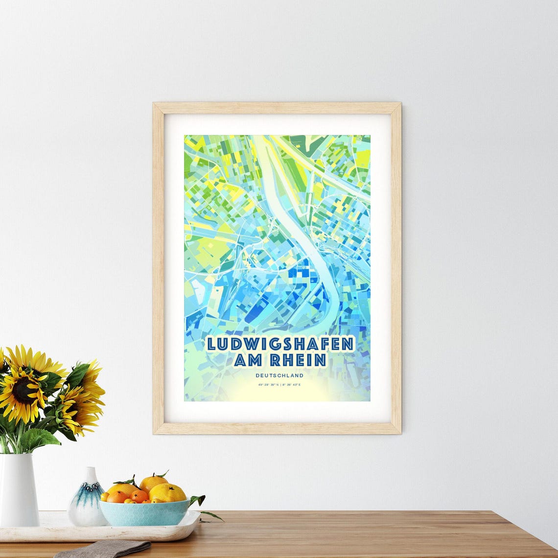 Ludwigshafen Germany Abstract City Map Art Blue Green Travel Poster - Image 3