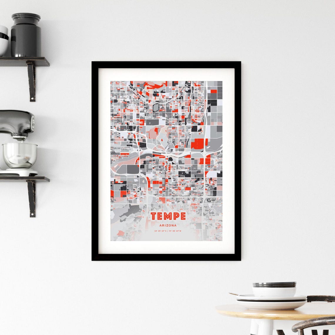 Tempe Arizona City Map Art Modern Red Gray Coordinate Poster - Image 2