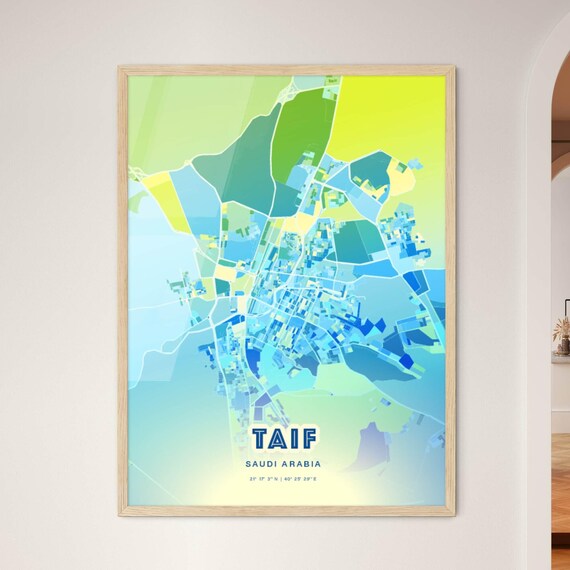 Taif Saudi Arabia Bluish Watercolor City Map Art Poster Wall Decor