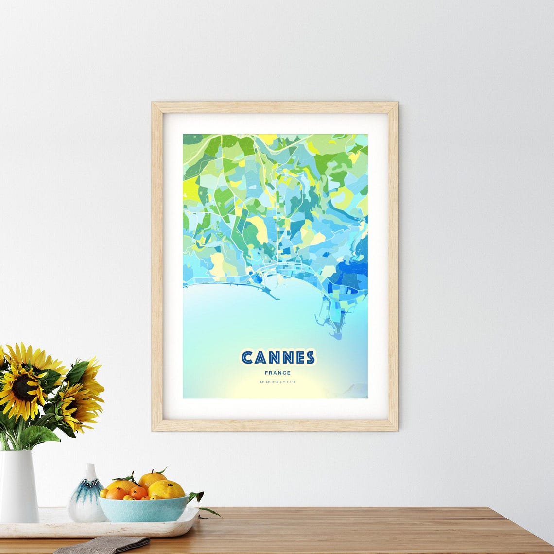 Cannes France Blue Green Expressive Coastal City Map Art Poster - Image 3