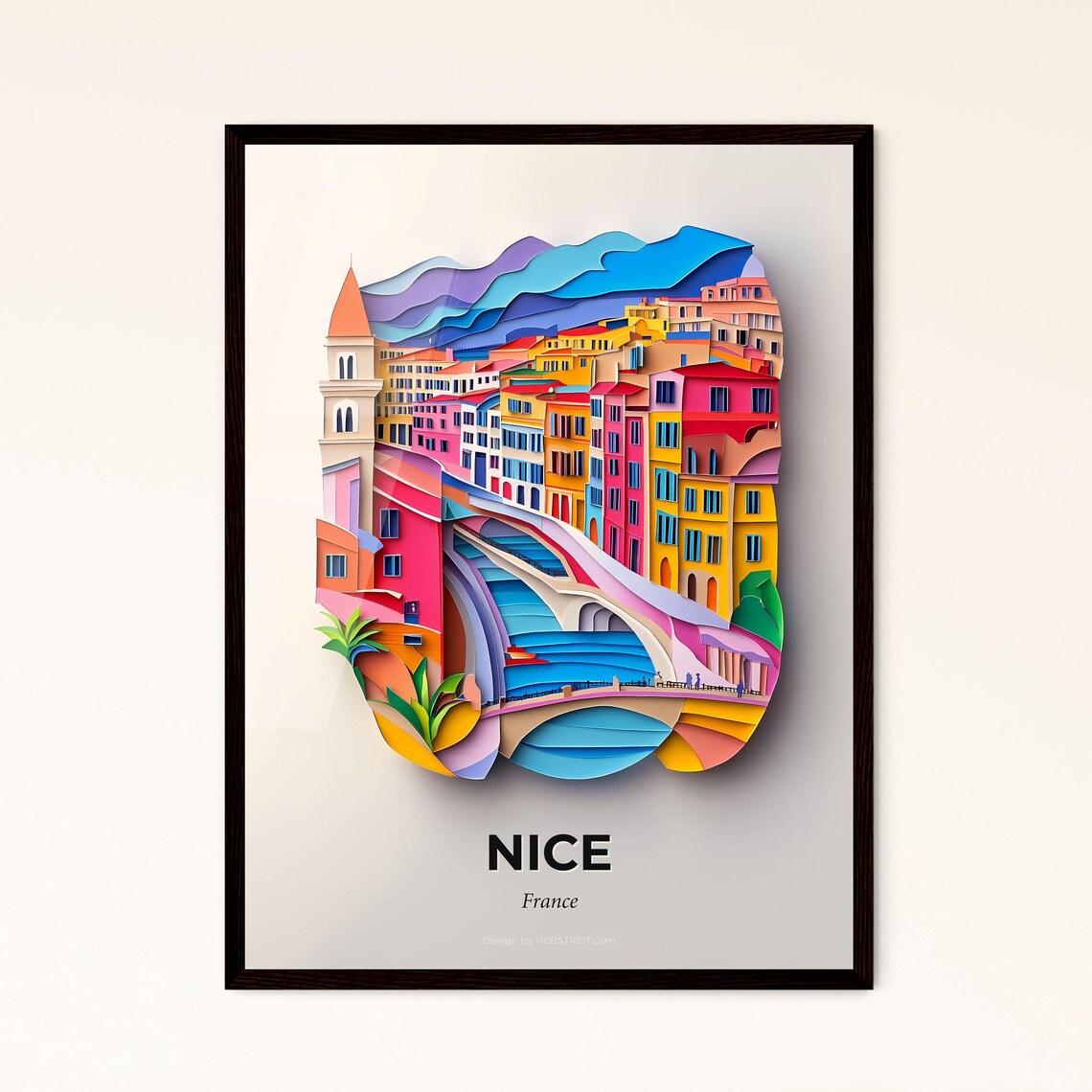 Nice France Riviera Colorful Papercut Old Town Travel Poster