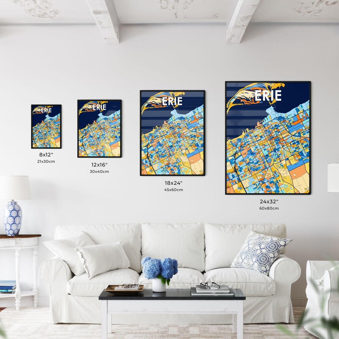 Erie Pennsylvania Colorful Geometric City Street Map Art Poster - Image 3