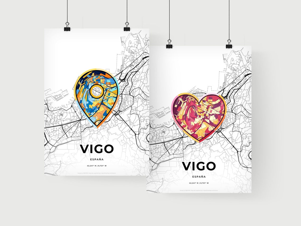 Vigo Galicia Spain Minimal City Map Colorful Heart Icon Art Poster - Image 2
