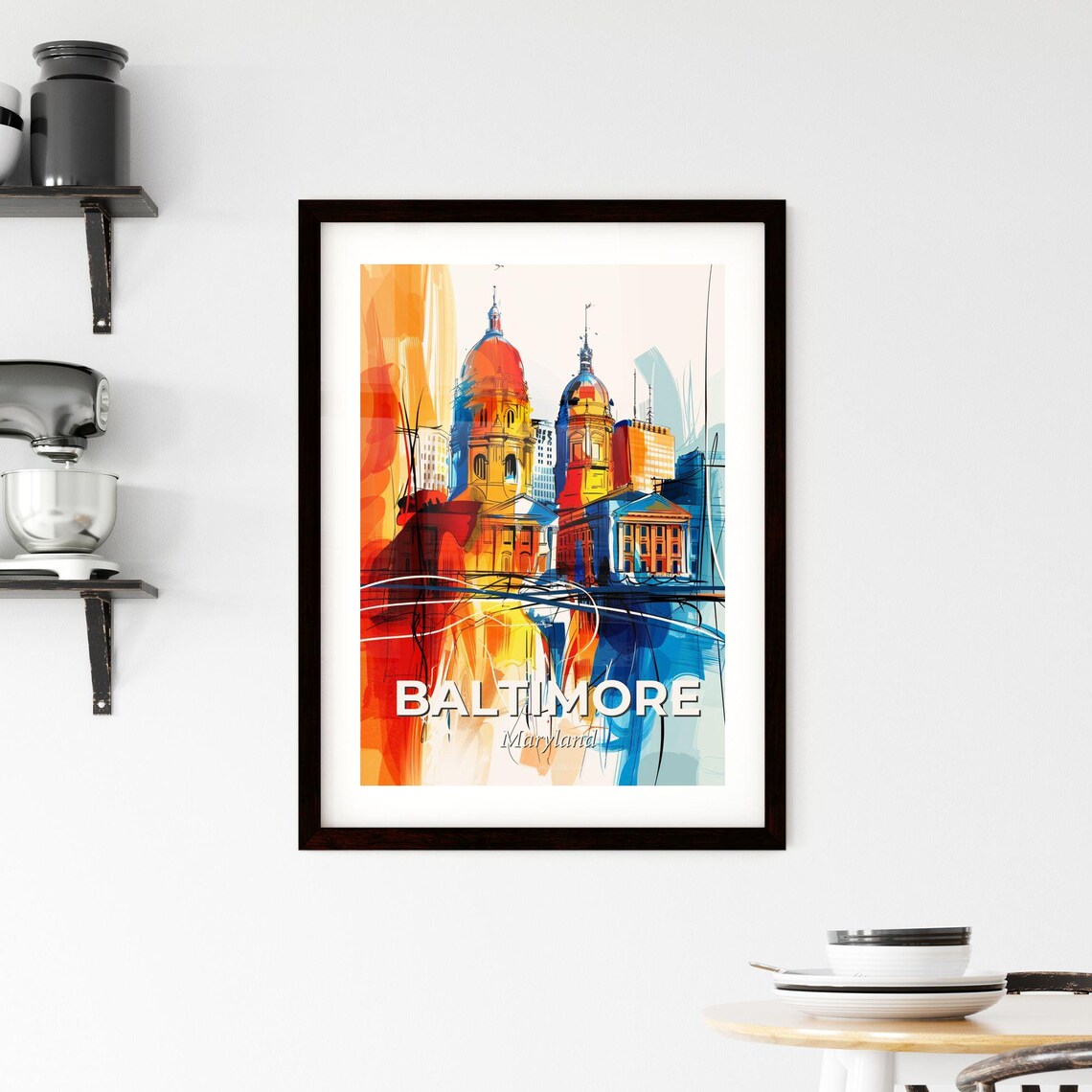 Baltimore Maryland Vibrant Watercolor Harbor Skyline Art Poster - Image 2