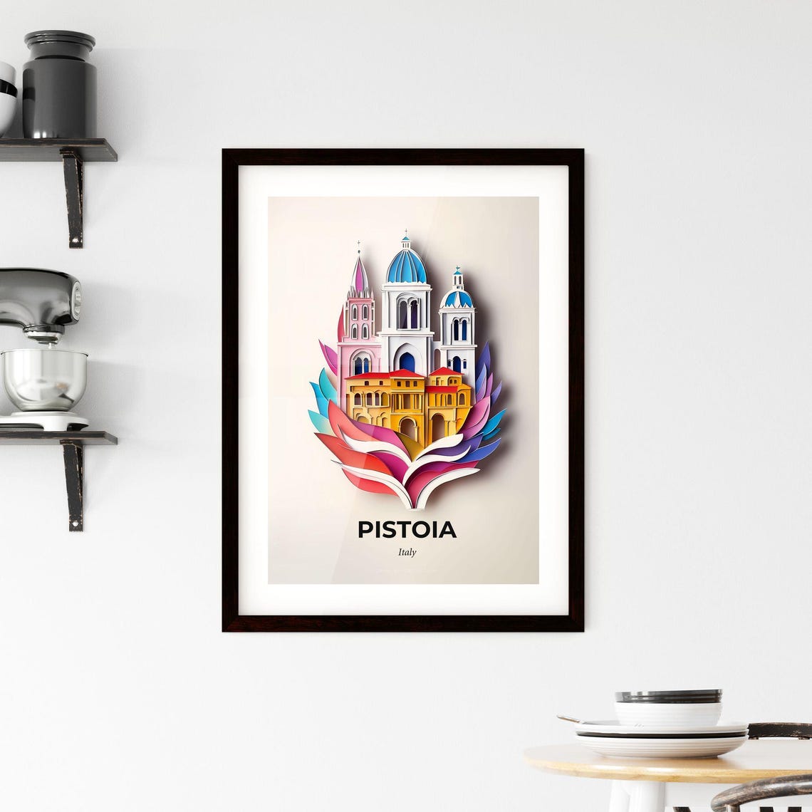 Vivid Pistoia Italy Cathedral Domes Colorful Paper Cut Art Poster - Image 2