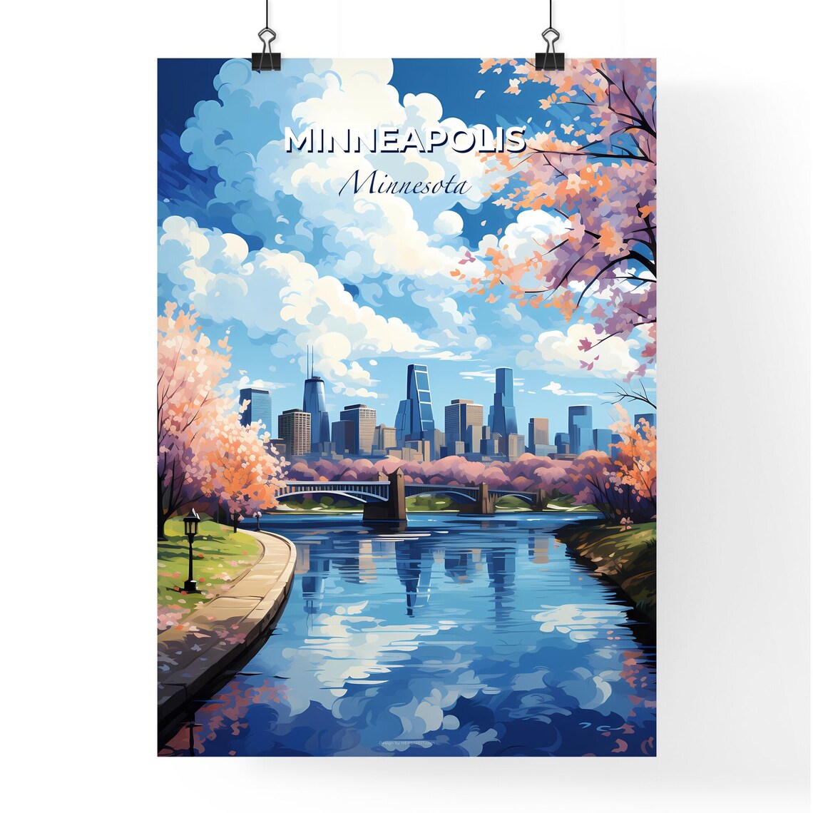 Minneapolis Minnesota River Bridge Blossom Skyline Travel Poster - Image 4