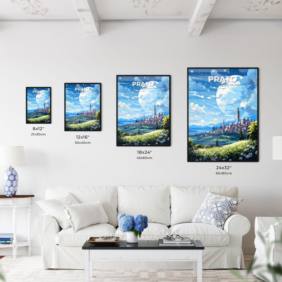 Prato Italy Tuscan Moonlit Hill Town Night Sky Travel Poster - Image 3