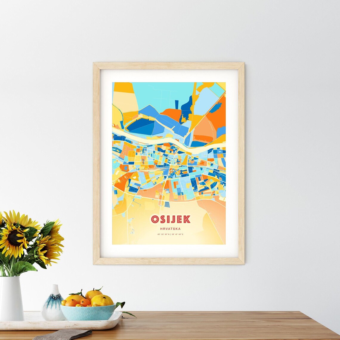 Osijek Croatia Colorful City Map Poster Blue Orange Modern Wall Decor - Image 2