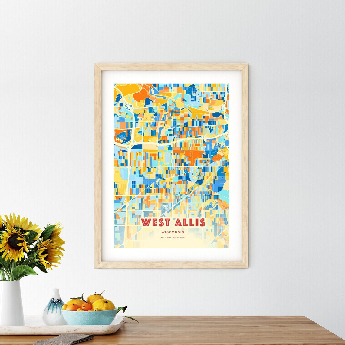 West Allis Wisconsin Modern Colorful City Street Map Art Poster - Image 2