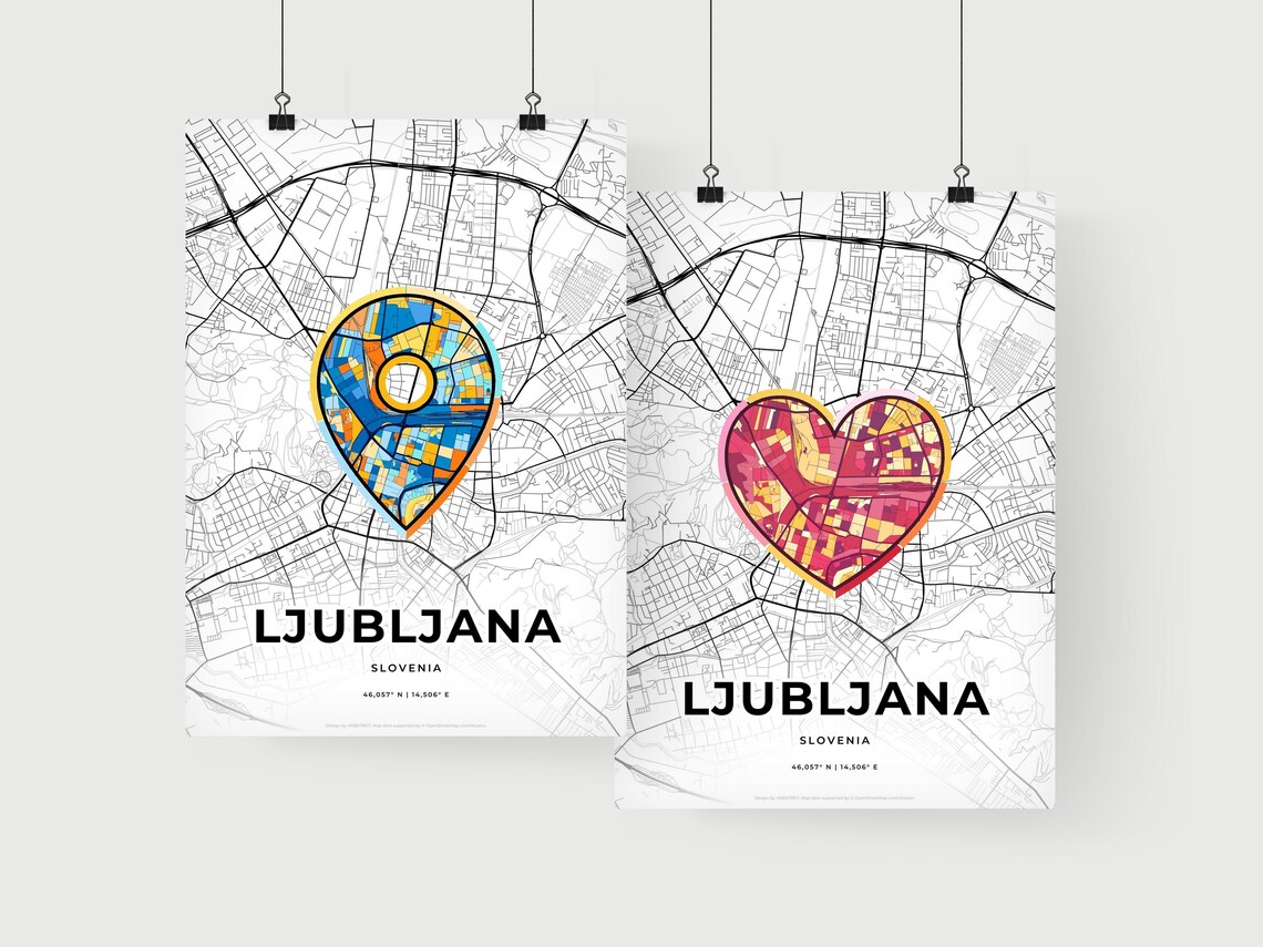 Ljubljana Slovenia Minimal City Map Colorful Heart Icon Art Poster - Image 2