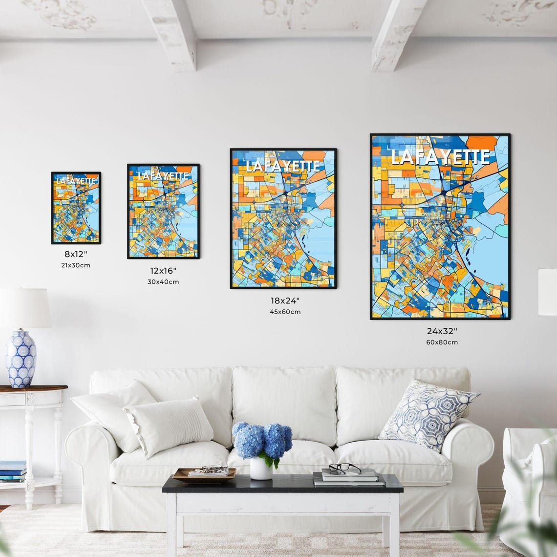 Lafayette Louisiana Stylized Blue and Orange City Map Poster - Image 3